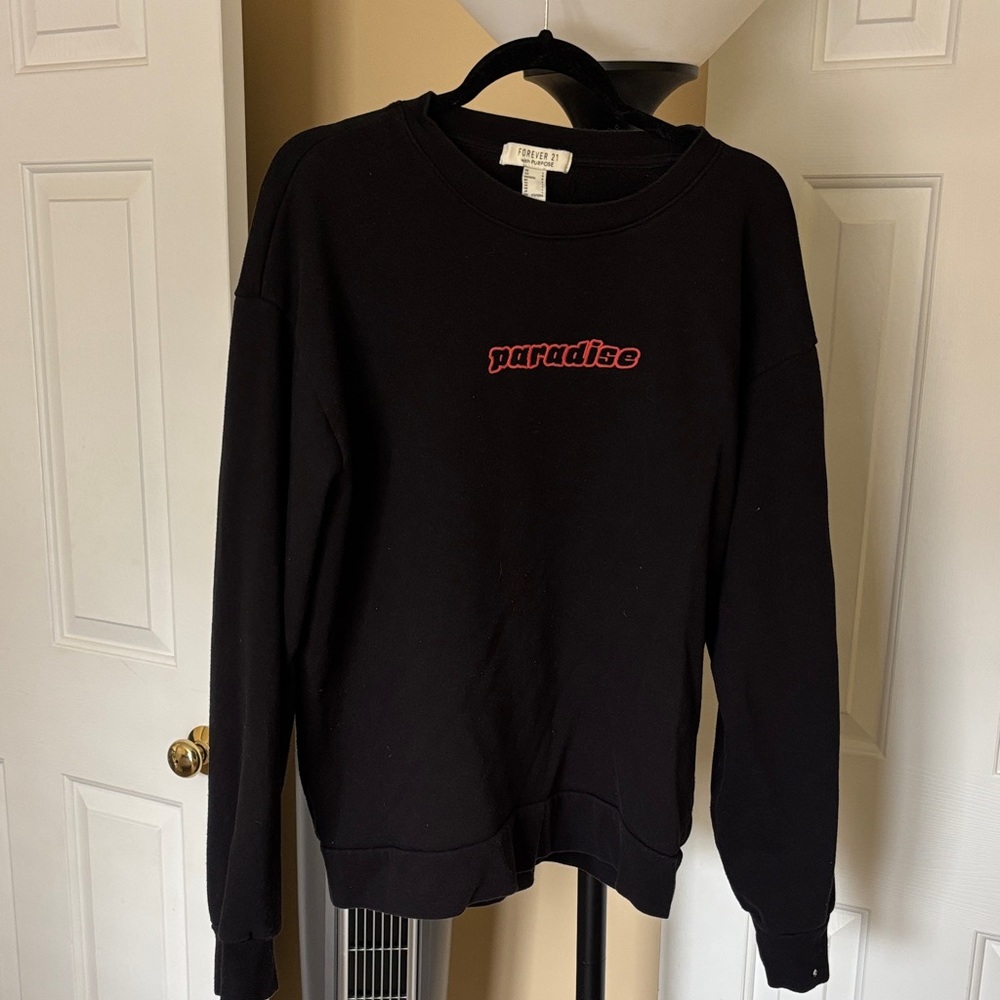 TRENDY FOREVER 21 Black Sweatshirt with Red 'Paradise' Embroidery